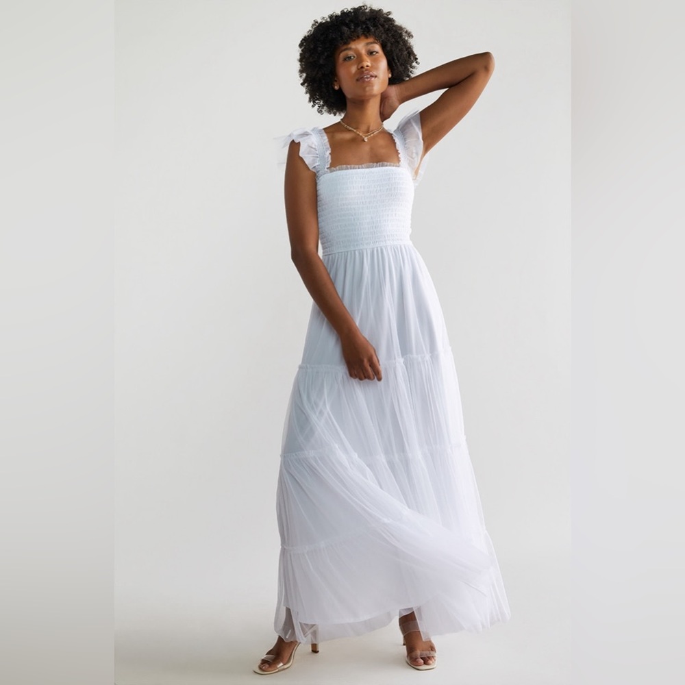 Francesca’s Nema Tulle Maxi Dress White NWT